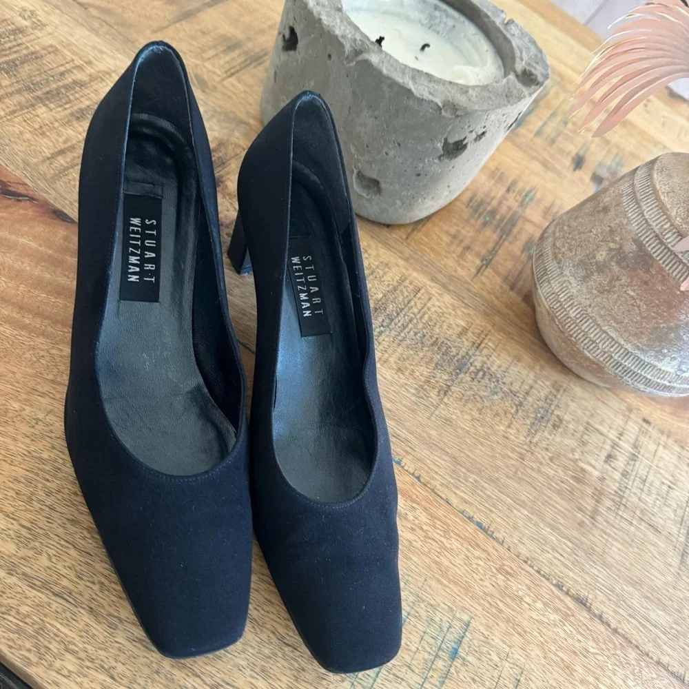 Stuart Weitzman Viclassy Cordine Heel Pumps in Black Canvas Size 10.5 AA